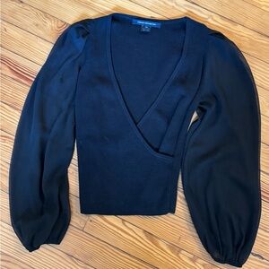 French Connection Sheer Sleeve V-Neck Blouse